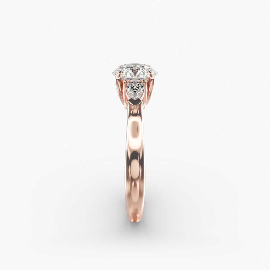 10K Gold Three Stone Round With Pear Shaped Diamond Engagement Ring