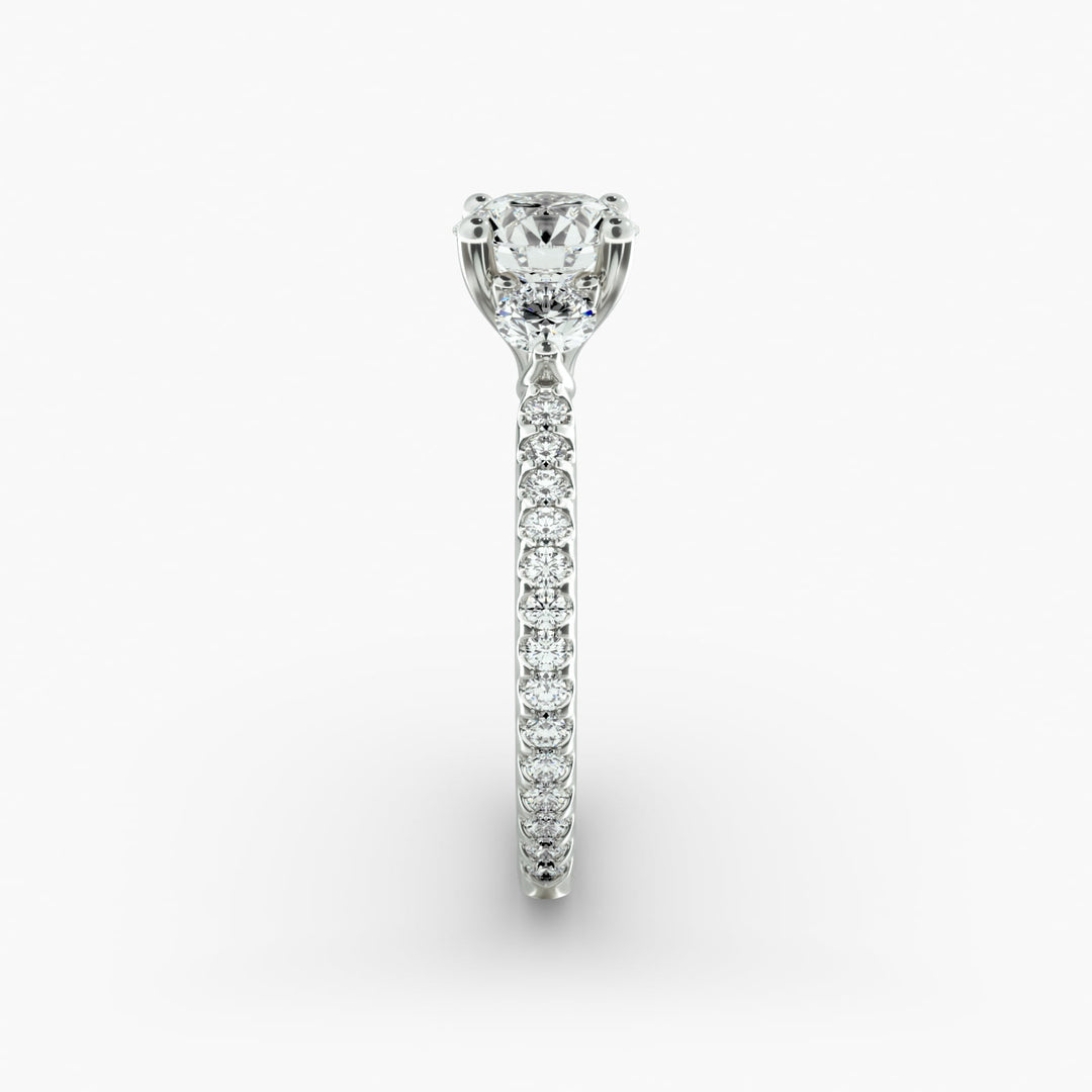 14K Gold Round Brilliant Cut Three Stone Engagement Ring