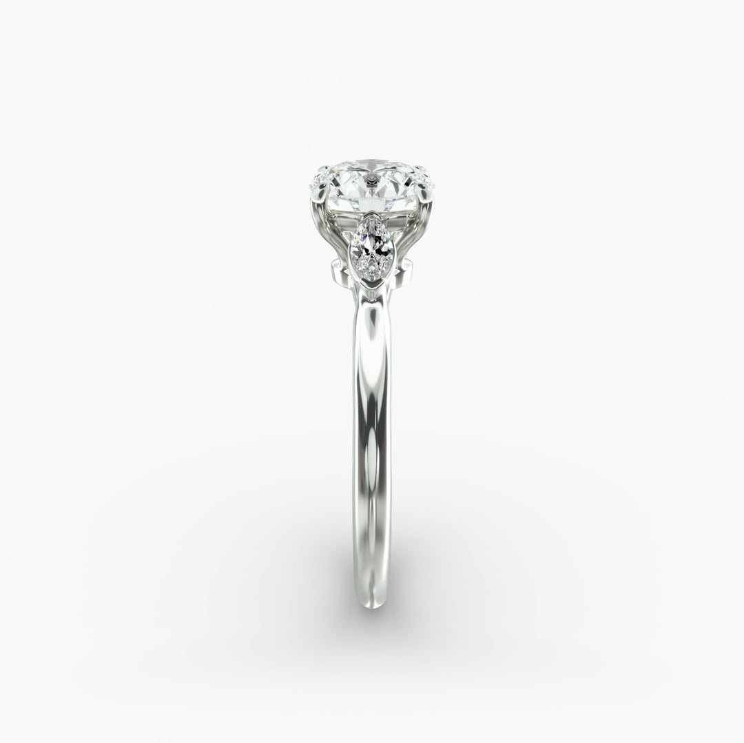 14K Gold Round With Marquise Shape Three Stone Ring