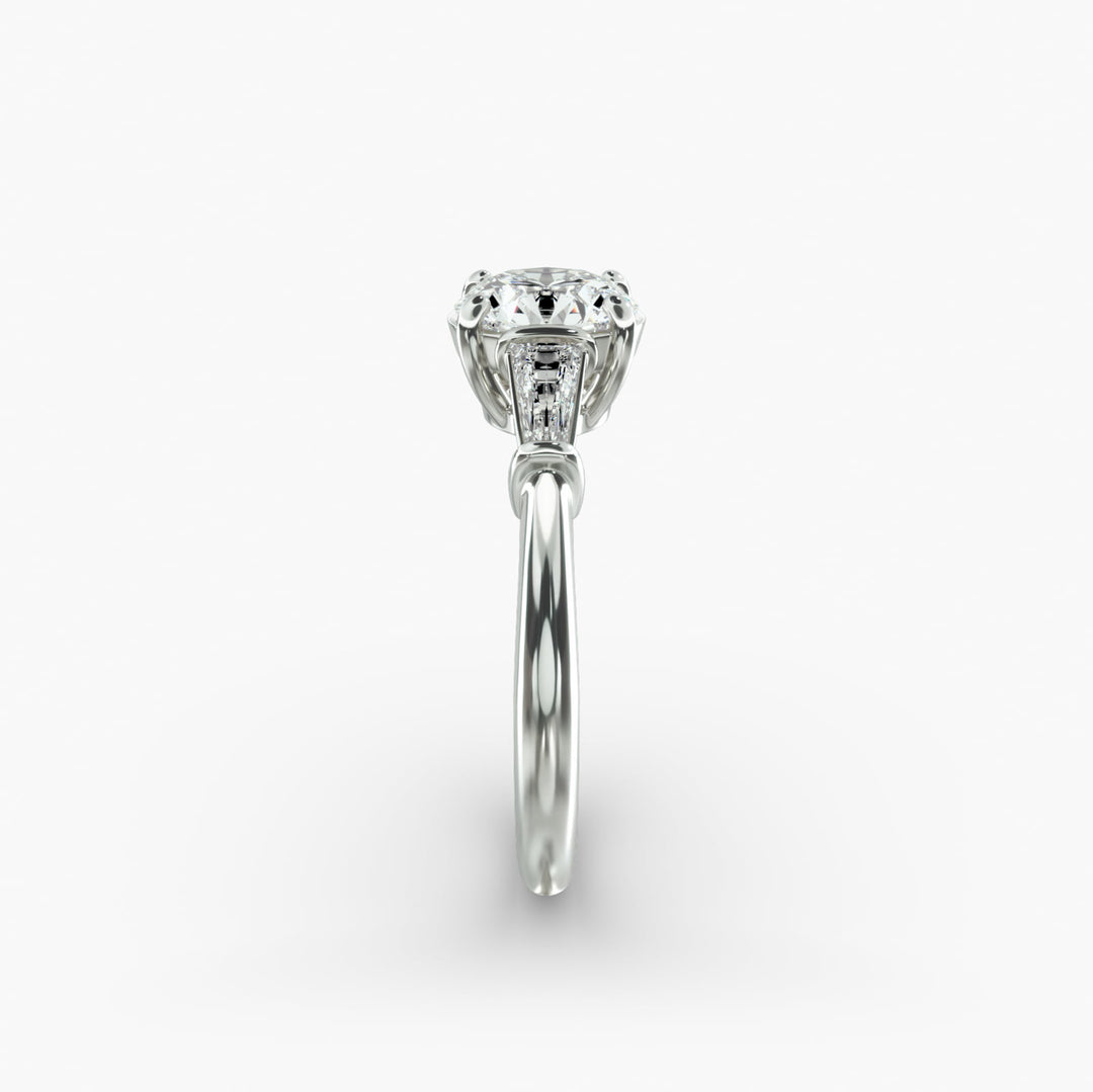 10K Gold Round With Tapered Baguette Diamond Engagement Ring