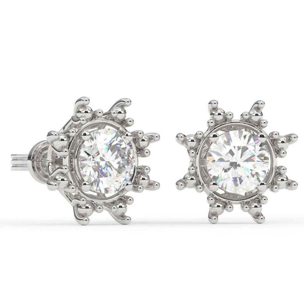 Large Round Lab Grown Diamond Flower Earrings with Milgrain 0.94 CTW in 10K 14K 18K White Yellow Rose Gold