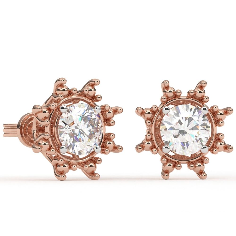 Large Round Lab Grown Diamond Flower Earrings with Milgrain 0.94 CTW in 10K 14K 18K White Yellow Rose Gold