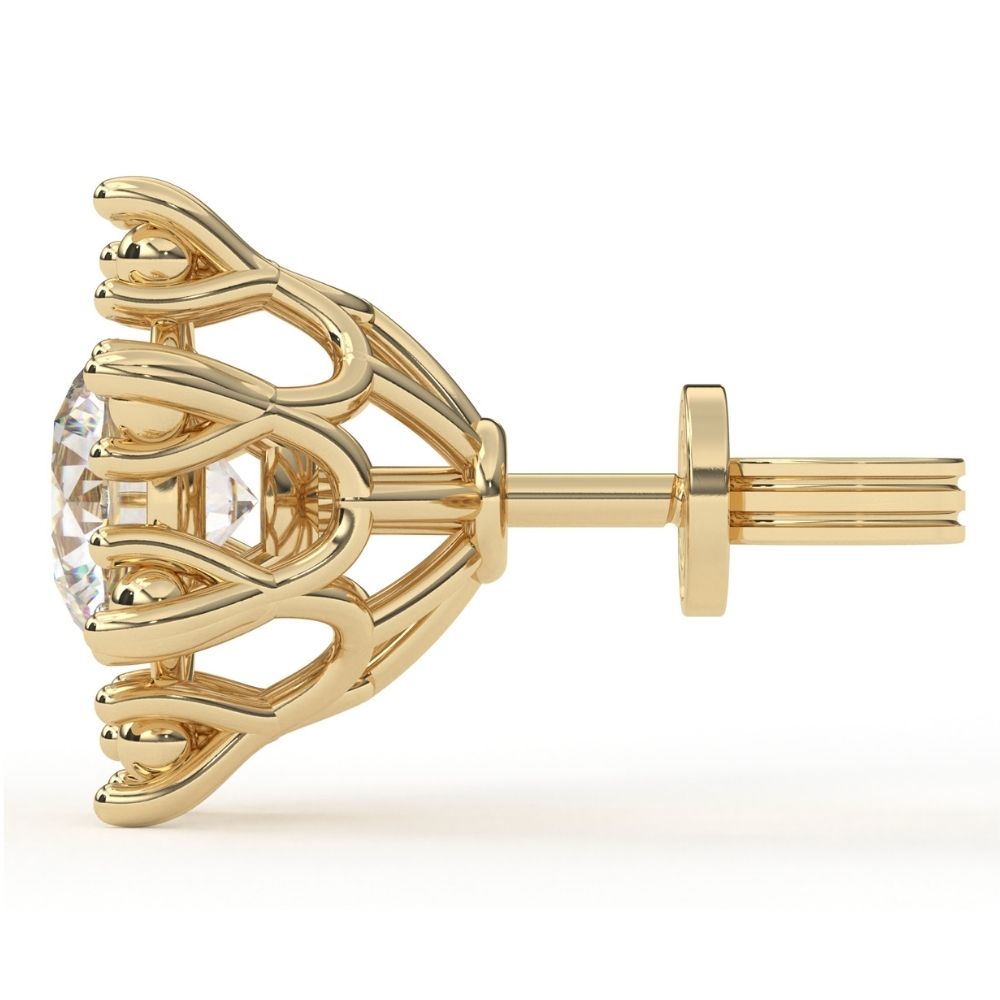 Large Round Lab Grown Diamond Flower Earrings with Milgrain 0.94 CTW in 10K 14K 18K White Yellow Rose Gold