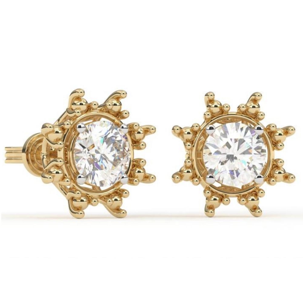 Large Round Lab Grown Diamond Flower Earrings with Milgrain 0.94 CTW in 10K 14K 18K White Yellow Rose Gold