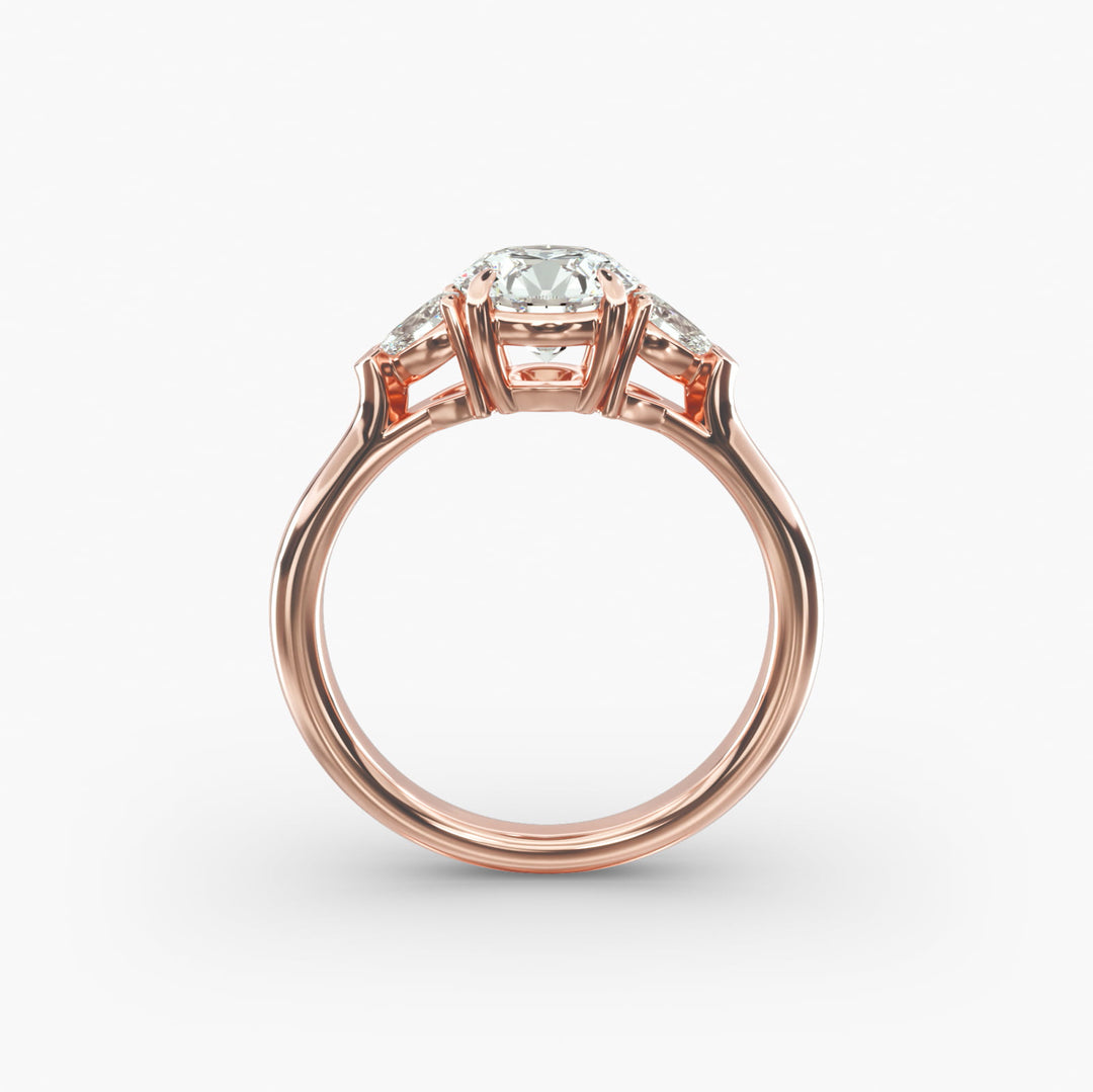 10K Gold Three Stone Round With Pear Shaped Diamond Engagement Ring
