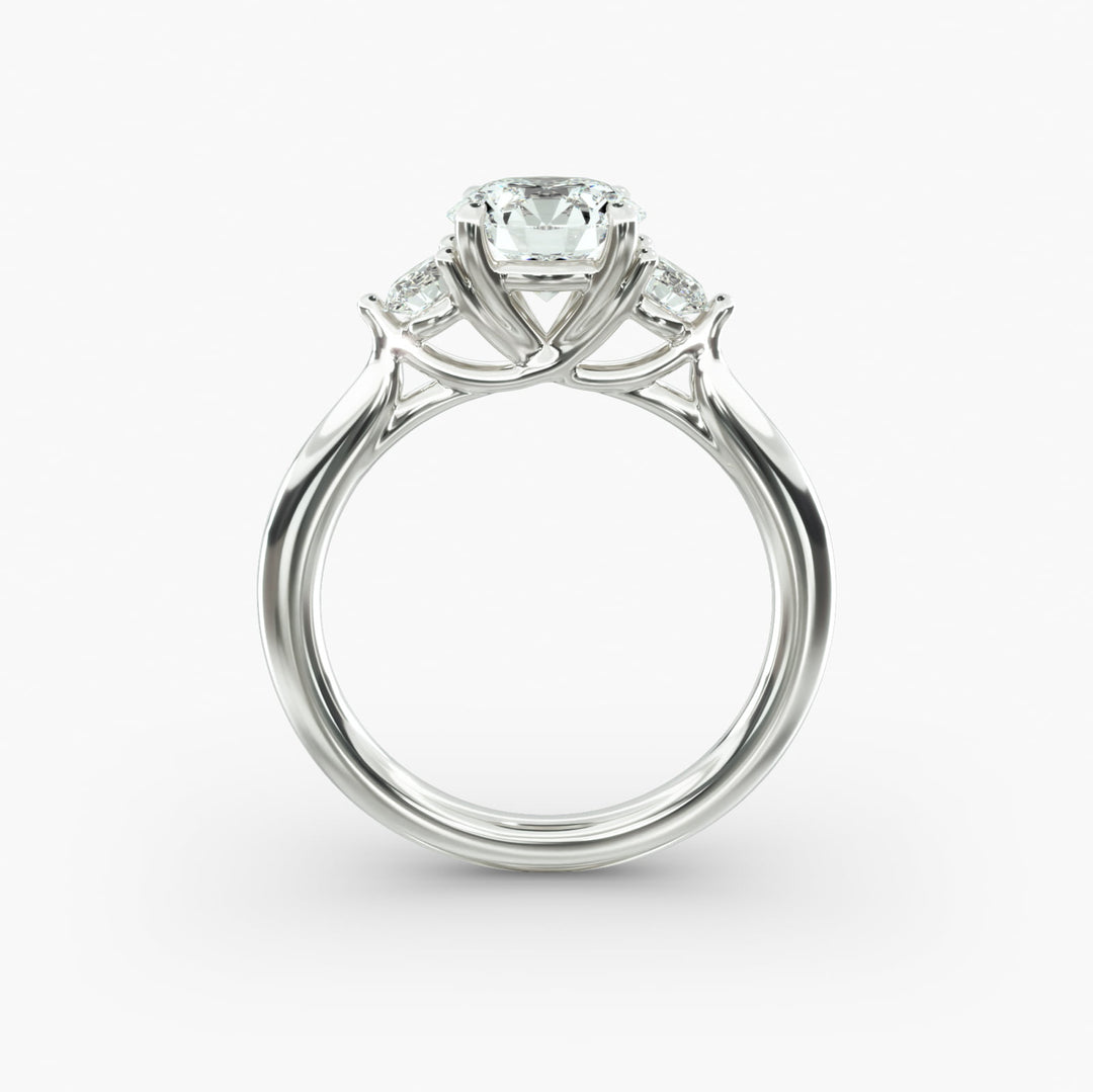 14K Gold Three Stone Round Shaped Diamond Engagement Ring