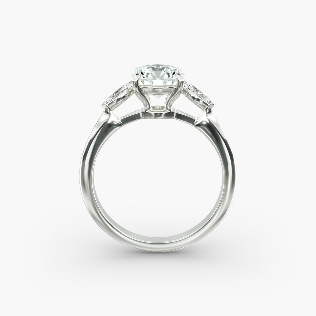 14K Gold Round With Marquise Shape Three Stone Ring
