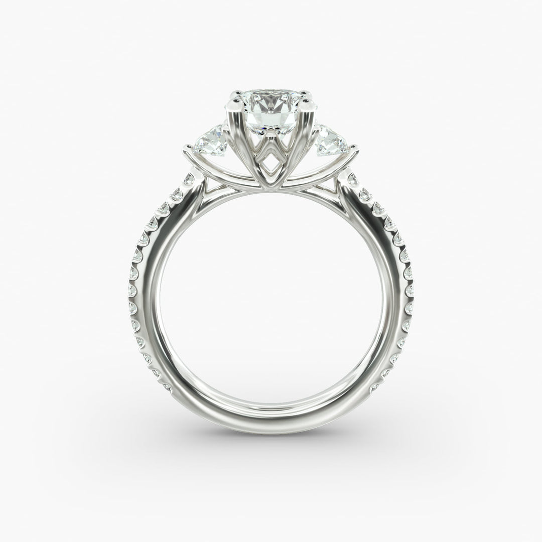 14K Gold Round Brilliant Cut Three Stone Engagement Ring