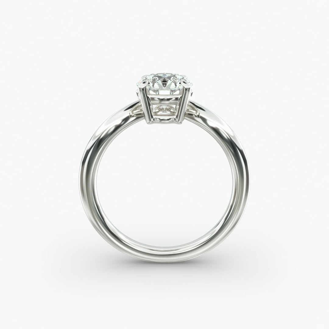 14K Gold Round And Pear Three Stone Curved Diamond Ring