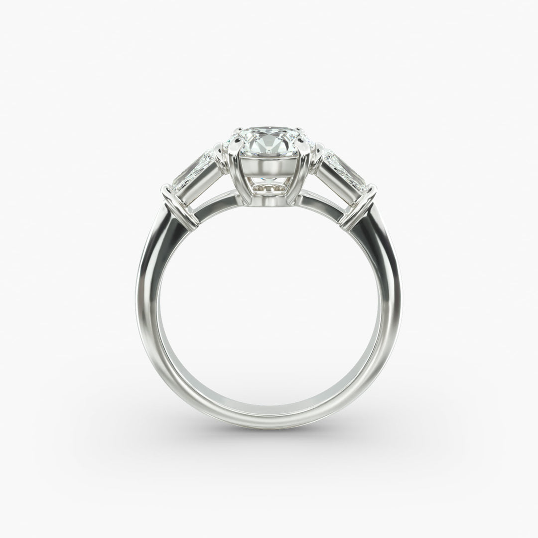 10K Gold Round With Tapered Baguette Diamond Engagement Ring