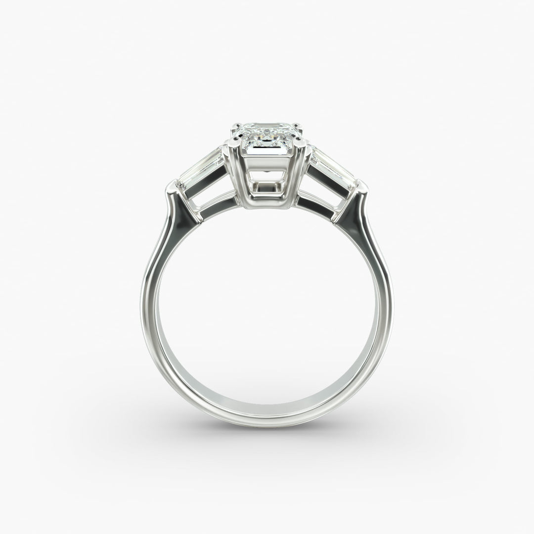 18K Gold Emerald And Baguette Three Stone Diamond Engagement Ring