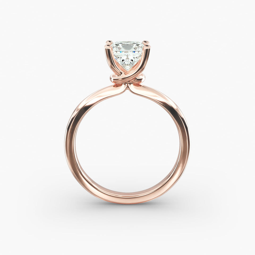 Princess Lab-Grown Diamond Four-Prong Engagement Ring with Twisted Mounting | Unique Solitaire | IGI Certified | 10K/14K/18K Gold