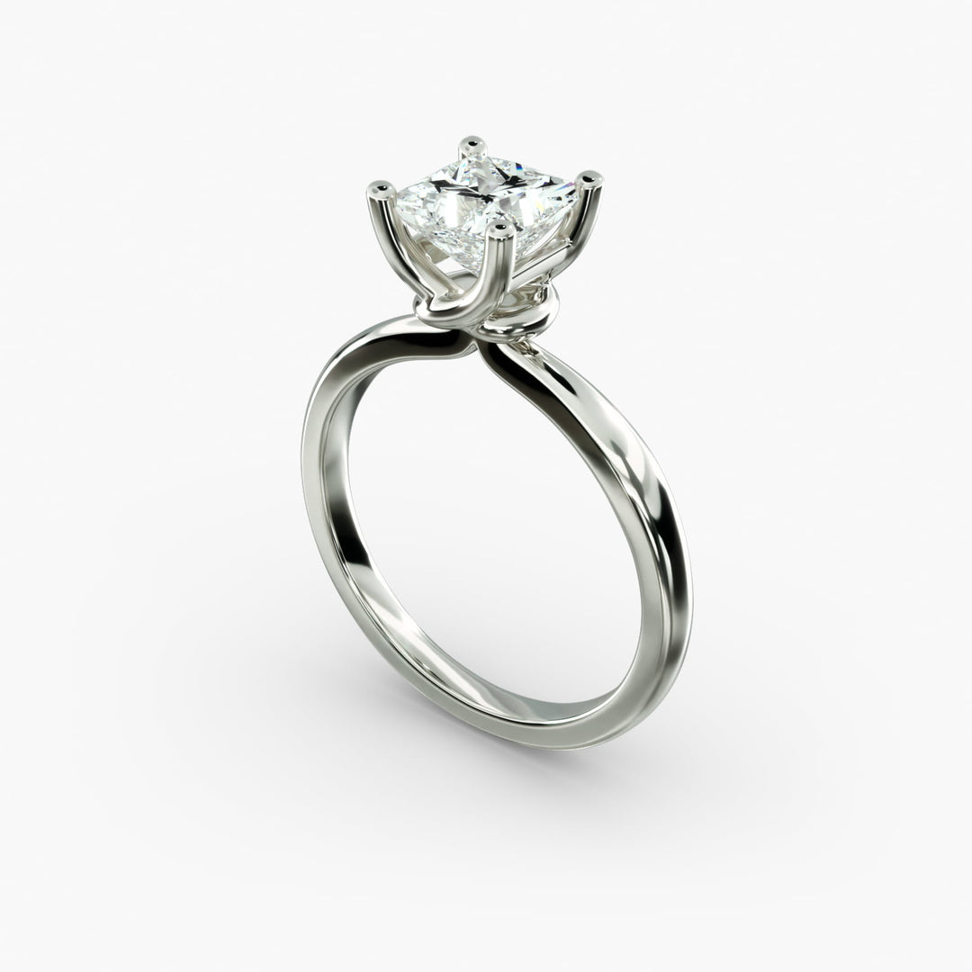Princess Lab-Grown Diamond Four-Prong Engagement Ring with Twisted Mounting | Unique Solitaire | IGI Certified | 10K/14K/18K Gold