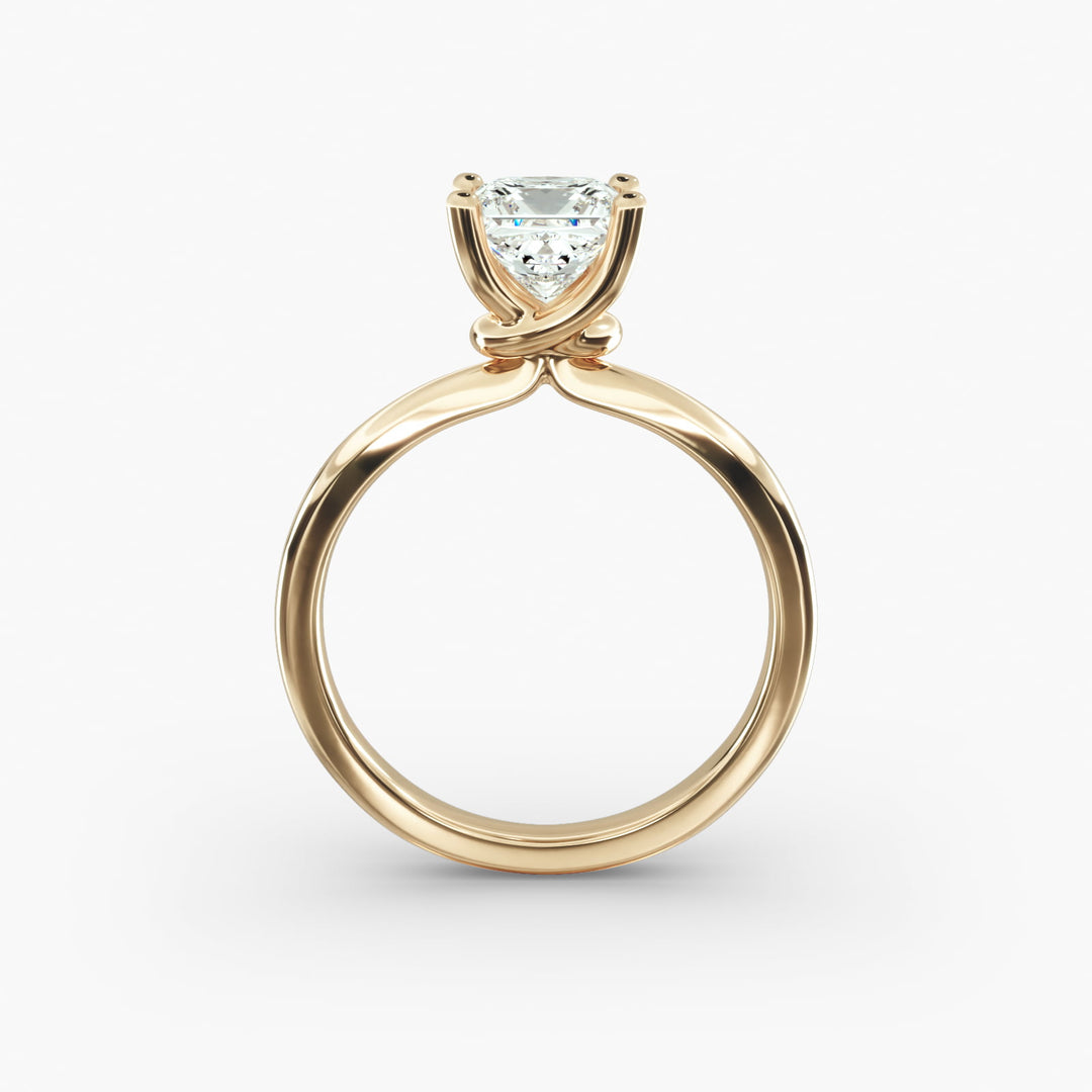 Princess Lab-Grown Diamond Four-Prong Engagement Ring with Twisted Mounting | Unique Solitaire | IGI Certified | 10K/14K/18K Gold