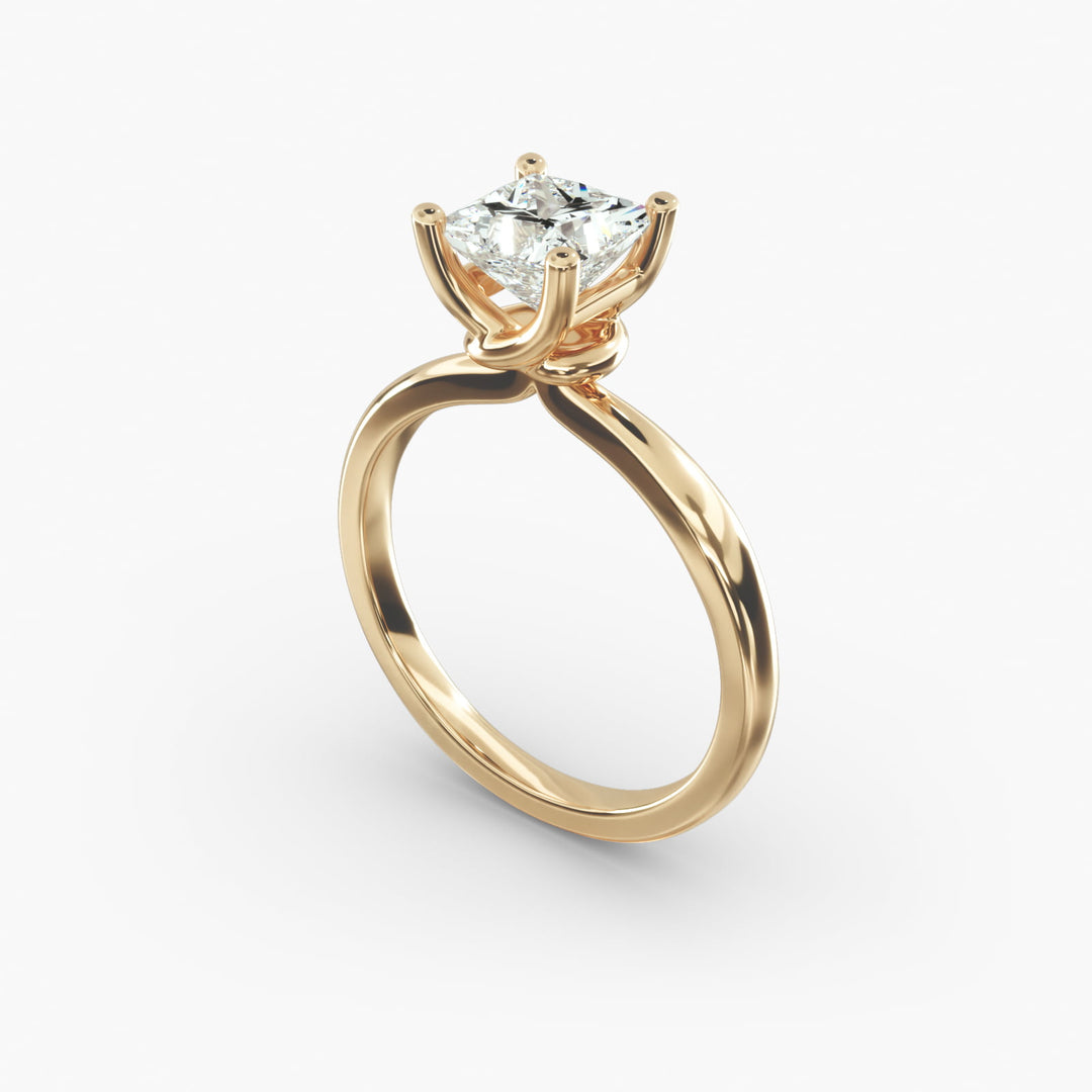 Princess Lab-Grown Diamond Four-Prong Engagement Ring with Twisted Mounting | Unique Solitaire | IGI Certified | 10K/14K/18K Gold