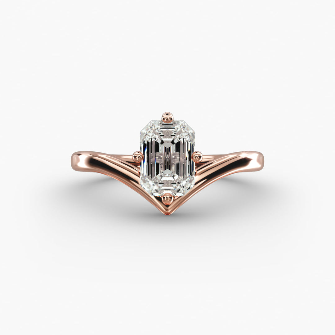 Emerald Lab-Grown Diamond Four-Prong V-Shaped Engagement Ring | Classic Solitaire | IGI Certified | 10K/14K/18K Gold