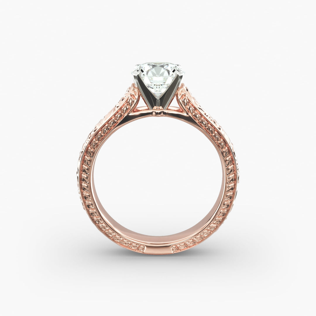 Round Lab-Grown Diamond Ring – Unique Band Design | IGI Certified | 10K/14K/18K Gold