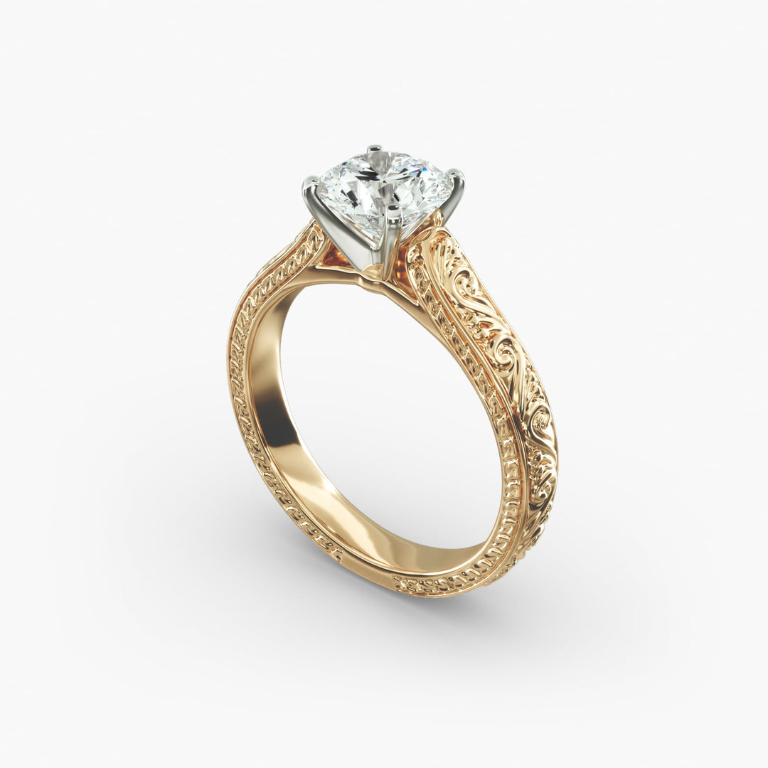 Round Lab-Grown Diamond Ring – Unique Band Design | IGI Certified | 10K/14K/18K Gold