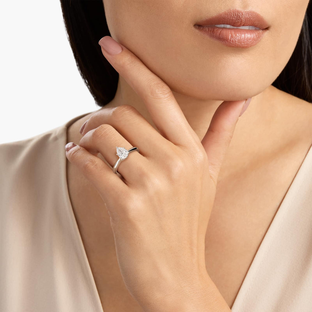Pear-Shaped Lab-Grown Diamond Engagement Ring | Secure Six-Prong Solitaire | IGI Certified | 10K/14K/18K Gold
