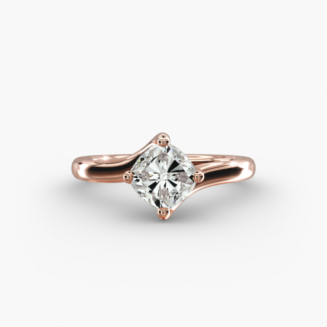 Twisted Band Cushion Lab-Grown Diamond Engagement Ring | Four-Prong Design | IGI Certified | 10K/14K/18K Gold