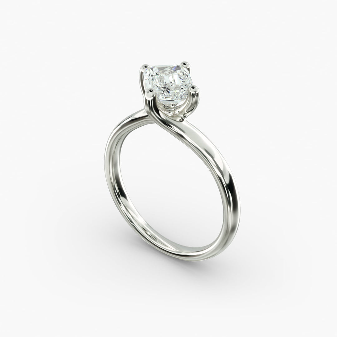 Emerald Lab-Grown Diamond Twisted Four-Prong Engagement Ring | Modern Solitaire | IGI Certified | 10K/14K/18K Gold