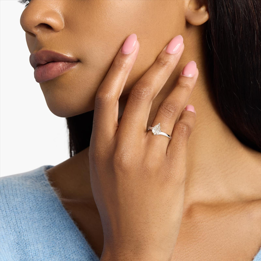 Pear-Shaped Lab-Grown Diamond Engagement Ring | Twisted Band Four-Prong | IGI Certified | 10K/14K/18K Gold
