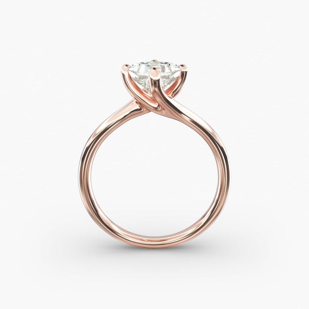 Princess-Cut Lab-Grown Diamond Engagement Ring | Twisted Band Four-Prong | IGI Certified | 10K/14K/18K Gold