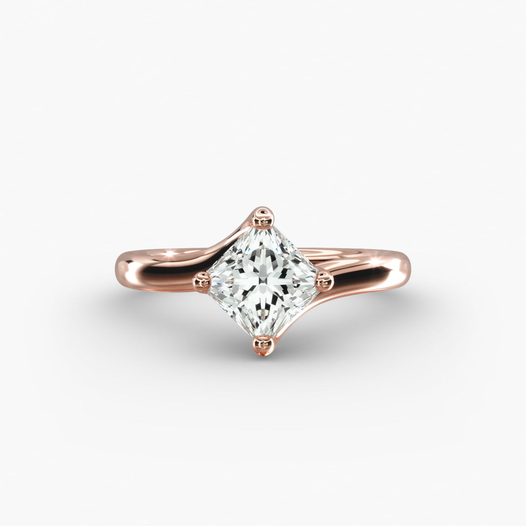 Princess-Cut Lab-Grown Diamond Engagement Ring | Twisted Band Four-Prong | IGI Certified | 10K/14K/18K Gold