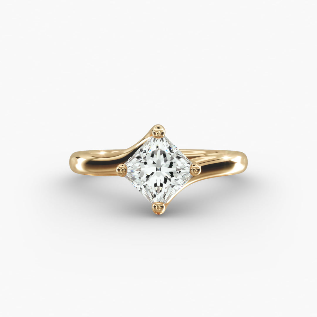 Princess-Cut Lab-Grown Diamond Engagement Ring | Twisted Band Four-Prong | IGI Certified | 10K/14K/18K Gold
