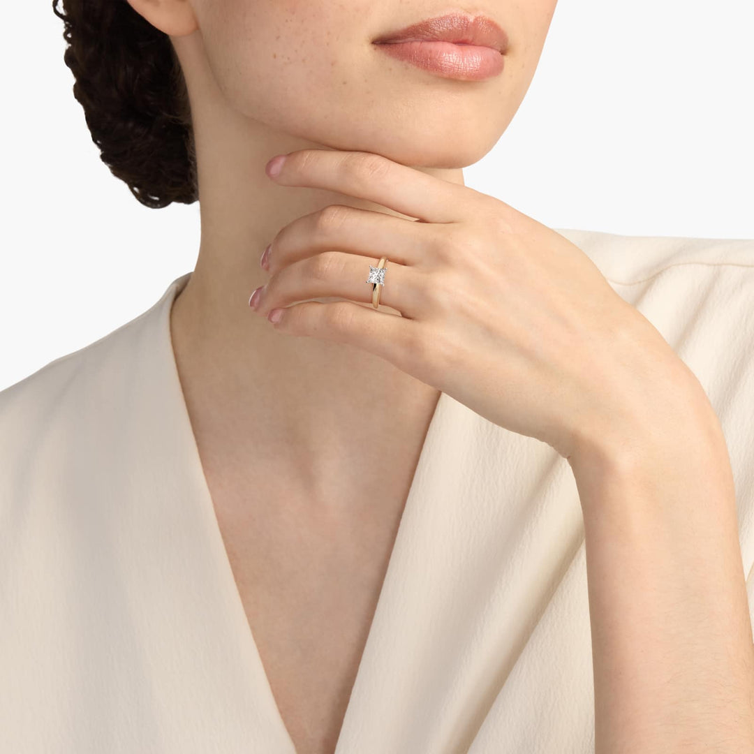 Princess Lab-Grown Diamond Solitaire Ring – 4-Prong Classic | IGI Certified | 10K/14K/18K Gold