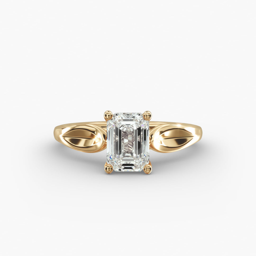 Emerald Lab-Grown Diamond Ring – Leaf Style Design | IGI Certified | 10K/14K/18K Gold