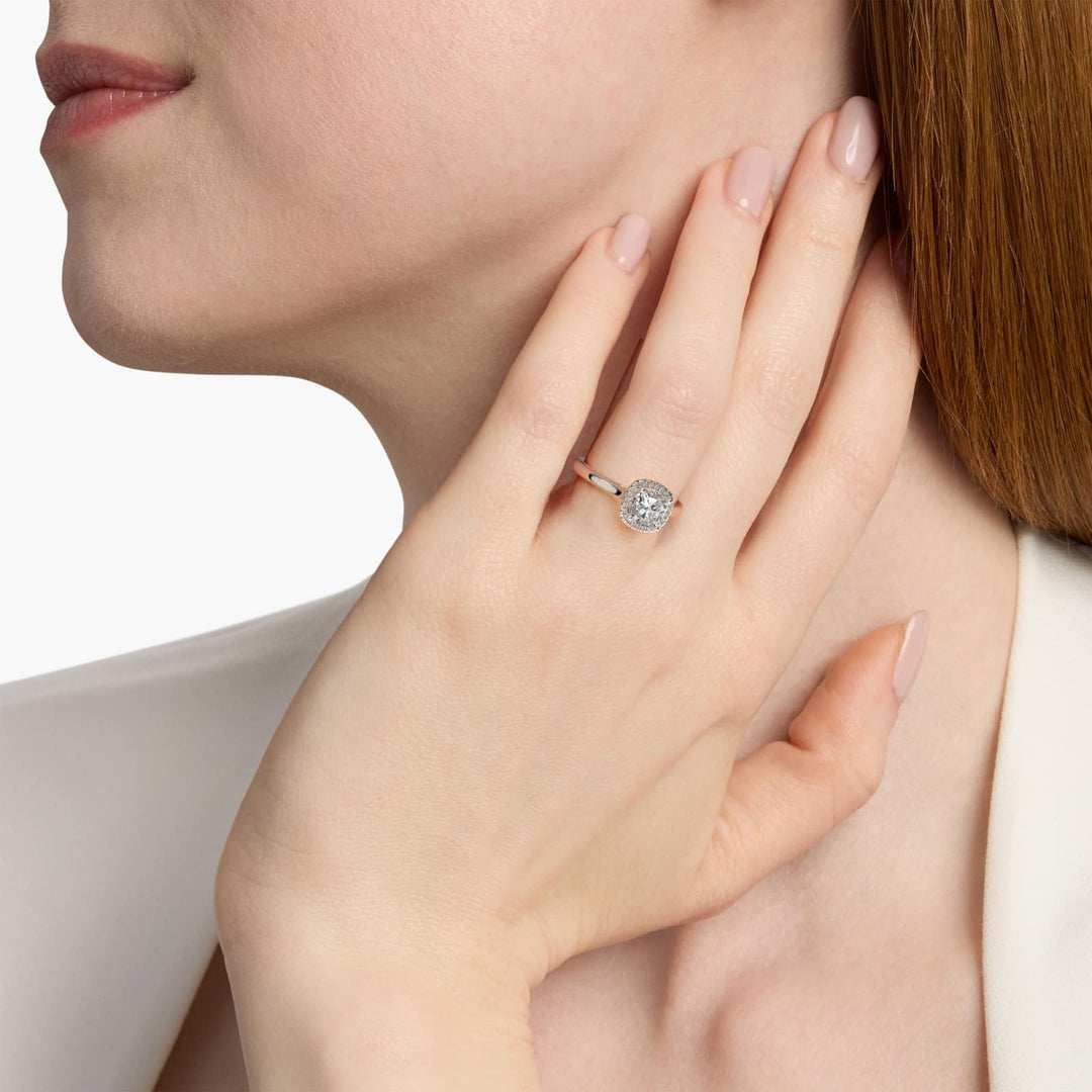 Lab Grown Cushion Cut Diamond Halo Ring – 1 to 5 Carat Center | Sustainable Luxury USA