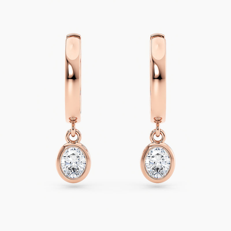Oval Lab-Grown Diamond Bezel-Set Huggie Earrings 0.50 CTW – 2 Stones | 10K, 14K, 18K White, Yellow & Rose Gold | IGI Certified