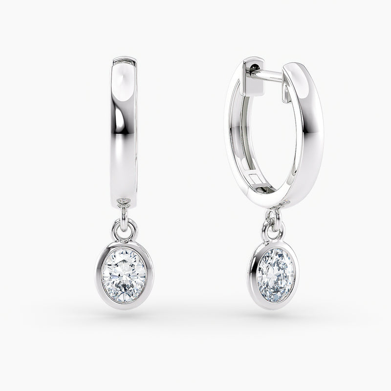 Oval Lab-Grown Diamond Bezel-Set Huggie Earrings 0.50 CTW – 2 Stones | 10K, 14K, 18K White, Yellow & Rose Gold | IGI Certified