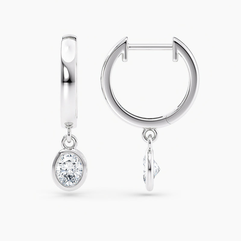 Oval Lab-Grown Diamond Bezel-Set Huggie Earrings 0.50 CTW – 2 Stones | 10K, 14K, 18K White, Yellow & Rose Gold | IGI Certified