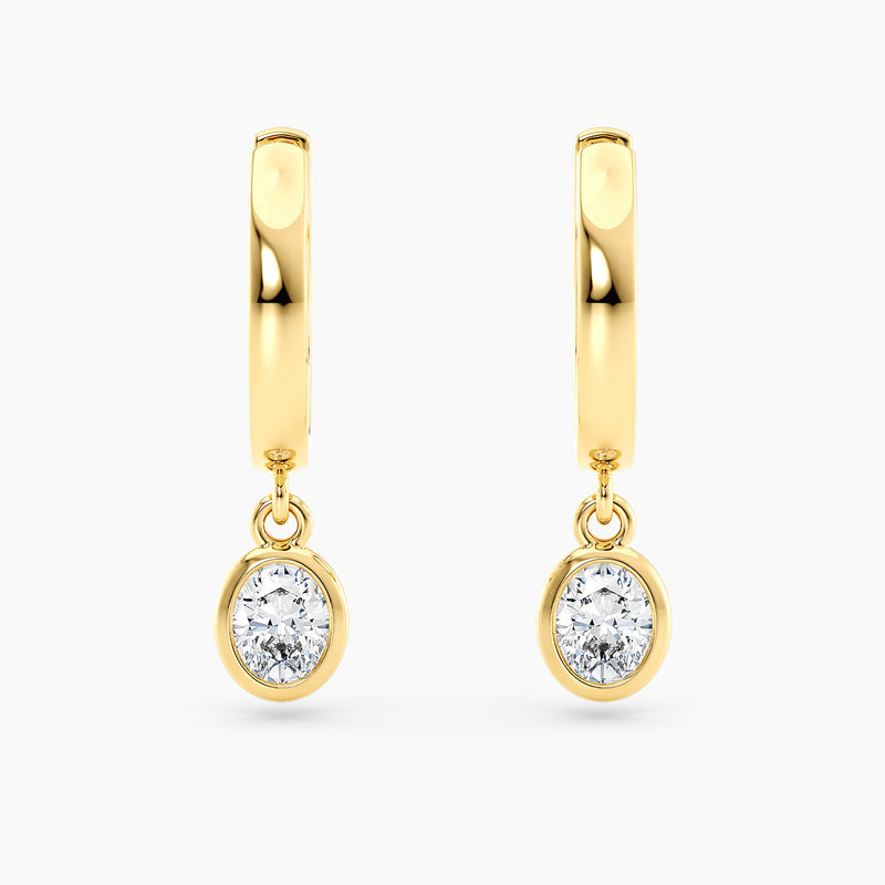 Oval Lab-Grown Diamond Bezel-Set Huggie Earrings 0.50 CTW – 2 Stones | 10K, 14K, 18K White, Yellow & Rose Gold | IGI Certified