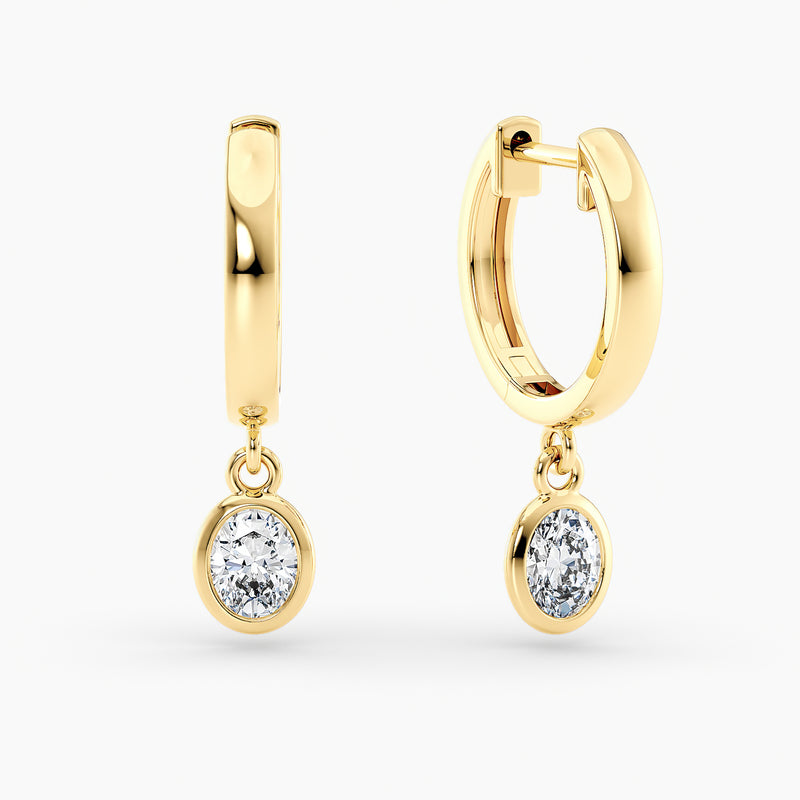 Oval Lab-Grown Diamond Bezel-Set Huggie Earrings 0.50 CTW – 2 Stones | 10K, 14K, 18K White, Yellow & Rose Gold | IGI Certified