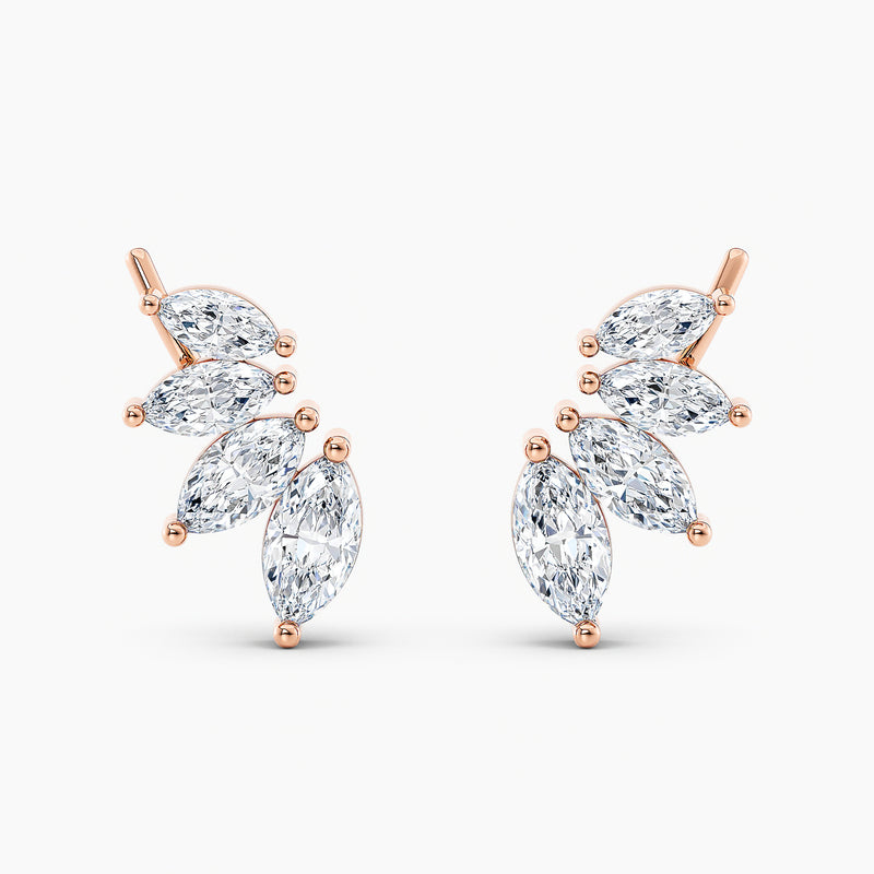 Marquise Lab-Grown Diamond Ear Climber Earrings 1.50 CTW – 8 Stones | 10K, 14K, 18K White, Yellow & Rose Gold | IGI Certified