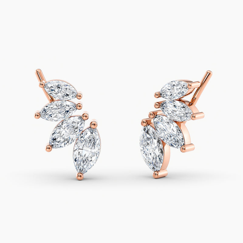 Marquise Lab-Grown Diamond Ear Climber Earrings 1.50 CTW – 8 Stones | 10K, 14K, 18K White, Yellow & Rose Gold | IGI Certified