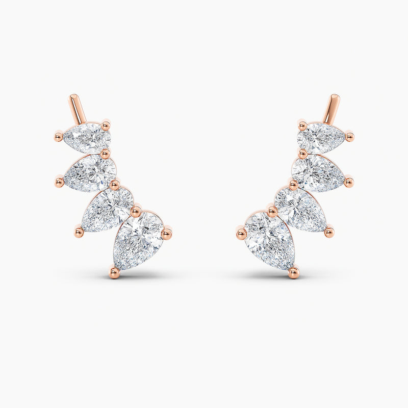 Pear-Cut Lab-Grown Diamond Ear Climber Earrings 1.25 CTW – 8 Stones | 10K, 14K, 18K White, Yellow & Rose Gold | IGI Certified