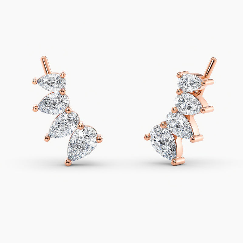Pear-Cut Lab-Grown Diamond Ear Climber Earrings 1.25 CTW – 8 Stones | 10K, 14K, 18K White, Yellow & Rose Gold | IGI Certified