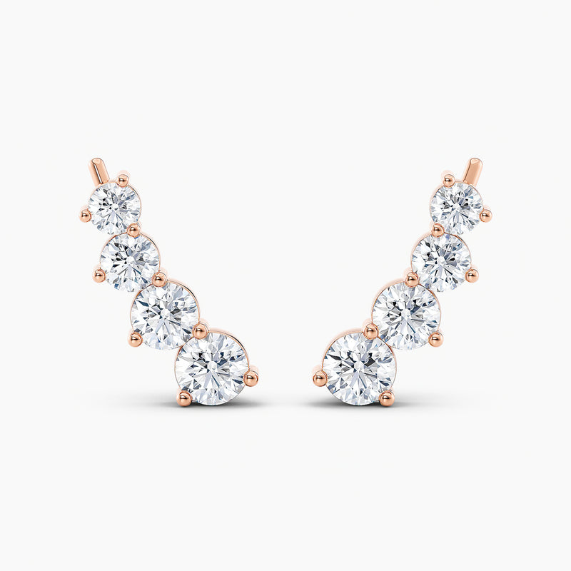 Round Lab-Grown Diamond Ear Climber Earrings 1.50 CTW – 8 Stones | 10K, 14K, 18K White, Yellow & Rose Gold | IGI Certified