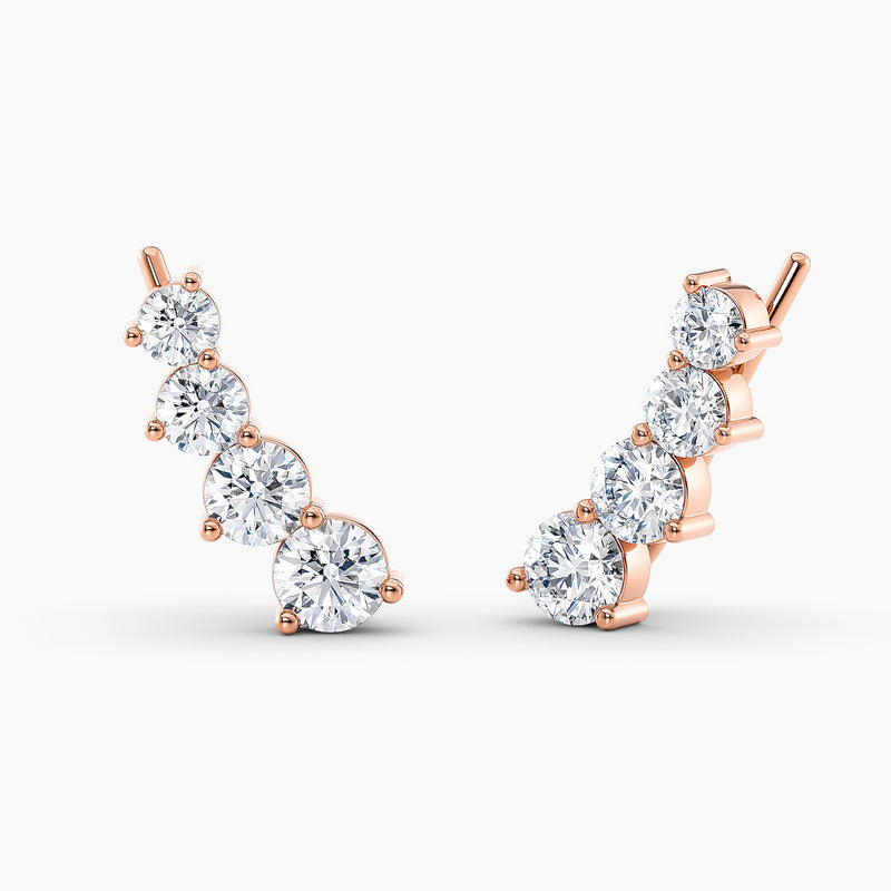 Round Lab-Grown Diamond Ear Climber Earrings 1.50 CTW – 8 Stones | 10K, 14K, 18K White, Yellow & Rose Gold | IGI Certified
