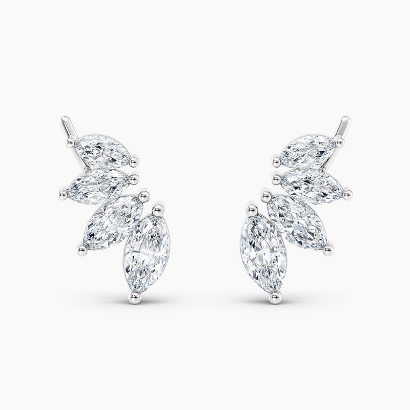 Marquise Lab-Grown Diamond Ear Climber Earrings 1.50 CTW – 8 Stones | 10K, 14K, 18K White, Yellow & Rose Gold | IGI Certified