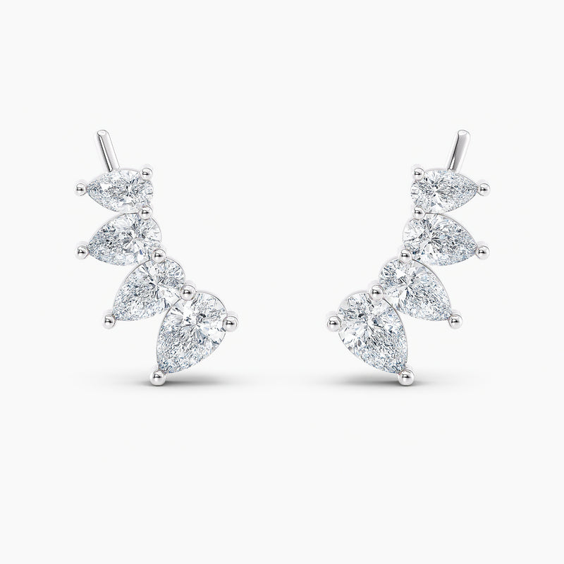 Pear-Cut Lab-Grown Diamond Ear Climber Earrings 1.25 CTW – 8 Stones | 10K, 14K, 18K White, Yellow & Rose Gold | IGI Certified