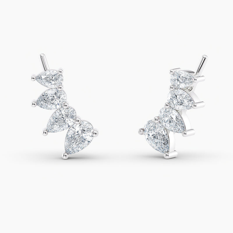 Pear-Cut Lab-Grown Diamond Ear Climber Earrings 1.25 CTW – 8 Stones | 10K, 14K, 18K White, Yellow & Rose Gold | IGI Certified