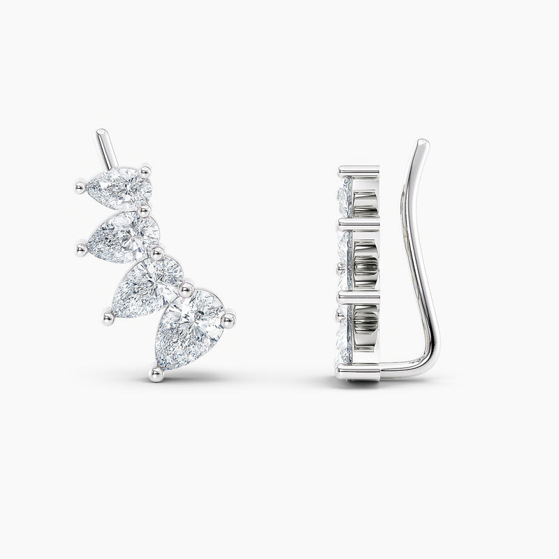 Pear-Cut Lab-Grown Diamond Ear Climber Earrings 1.25 CTW – 8 Stones | 10K, 14K, 18K White, Yellow & Rose Gold | IGI Certified