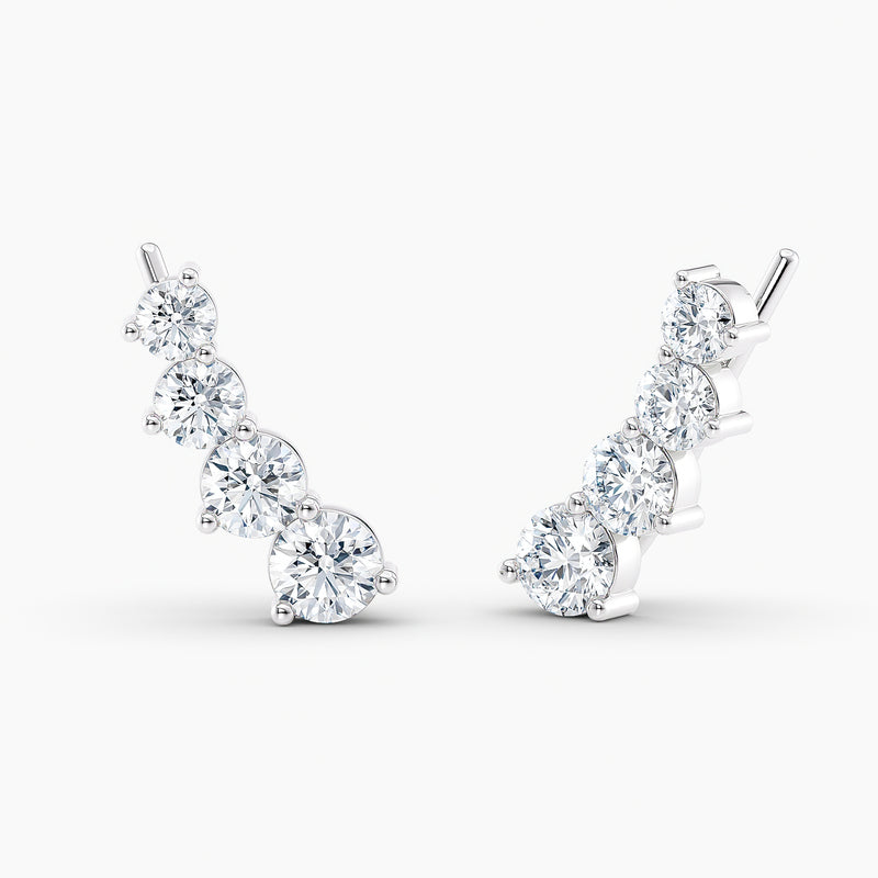 Round Lab-Grown Diamond Ear Climber Earrings 1.50 CTW – 8 Stones | 10K, 14K, 18K White, Yellow & Rose Gold | IGI Certified