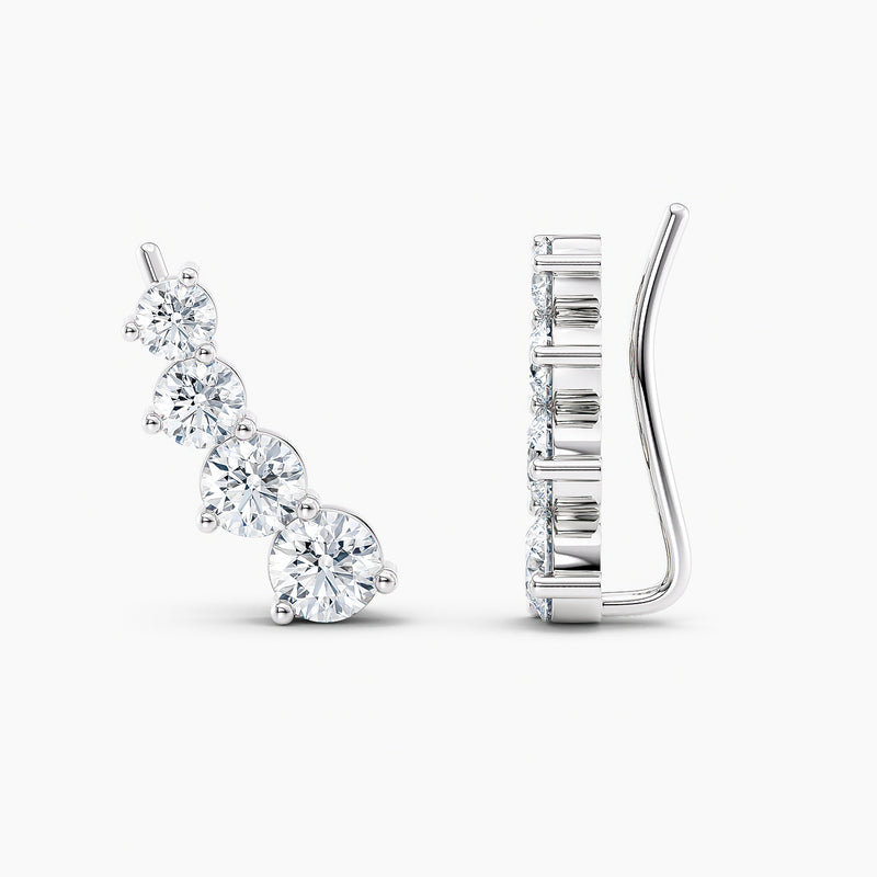 Round Lab-Grown Diamond Ear Climber Earrings 1.50 CTW – 8 Stones | 10K, 14K, 18K White, Yellow & Rose Gold | IGI Certified