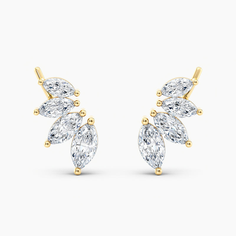 Marquise Lab-Grown Diamond Ear Climber Earrings 1.50 CTW – 8 Stones | 10K, 14K, 18K White, Yellow & Rose Gold | IGI Certified